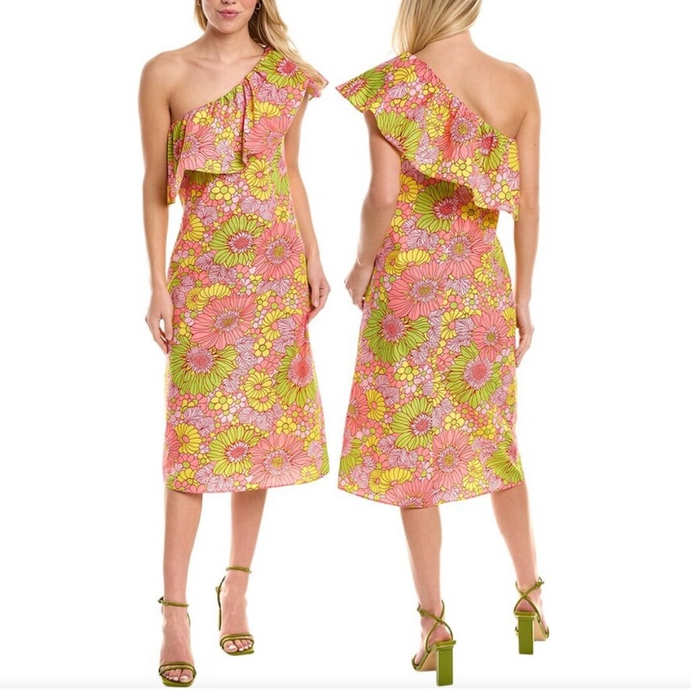 Flora Bea Nyc Adalyn Midi Dress Floral Ruffle Retro Medium NWT